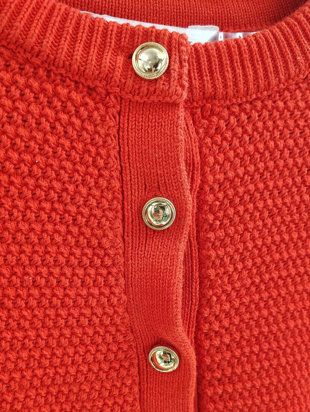 Time & Tru Sweater Large Orange Gold Buttons Cropped Thick Fabric Long Sleeve - Picture 3 of 7